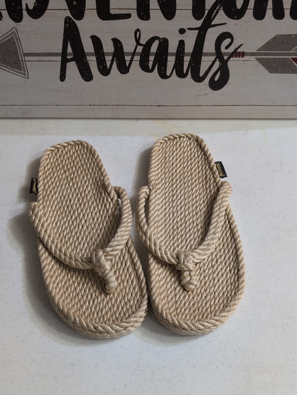 Rope Flip Flop Sandals in Natural Beige